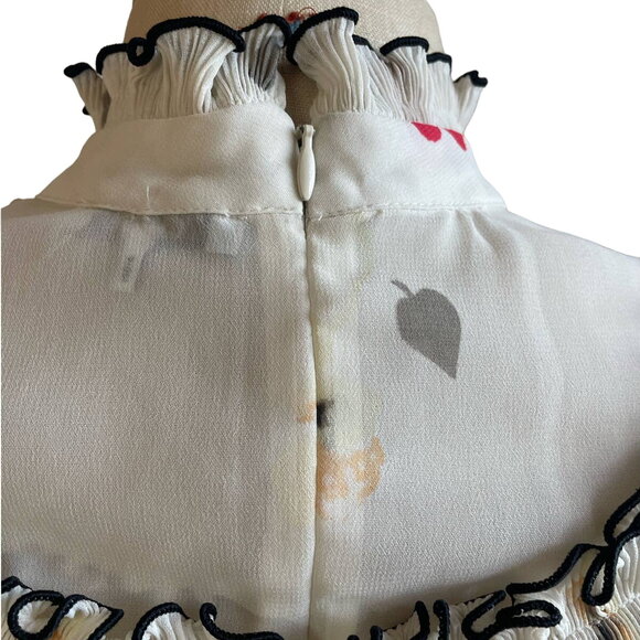 Ganni Pleated Ruffled Cream Floral Lowell Blouse Shirt Size 36 US 4 - Picture 5 of 11